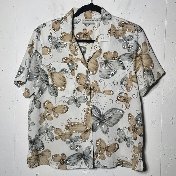 Alfred Dunner Womens Butterfly Button Up Shirt Size 12P Grannycore Summer Insect - Picture 1 of 10